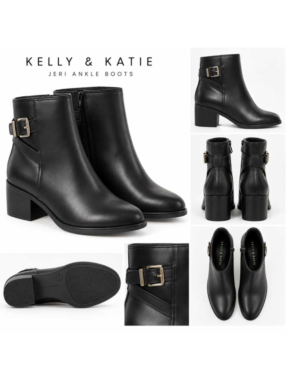 Kelly & Katie Jeri Black Ankle Boots 9.5M Block Heel Buckle NWOT